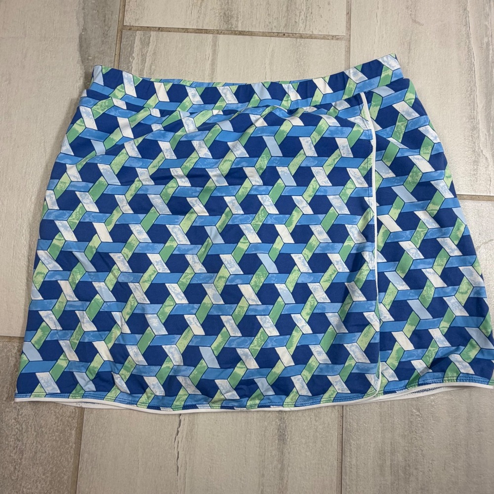 J.McLaughlin Blue Green Geometric Print Active Golf Tennis Skort Large RN16859